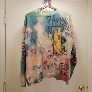 Multicolor Graffiti Smiley Face Sweater